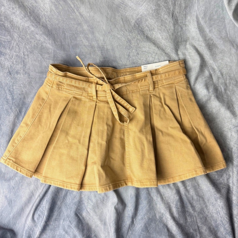 American Eagle Khaki Pleated Mini Skort Stretch Mid-Rise Tan Size 4 27W NWT